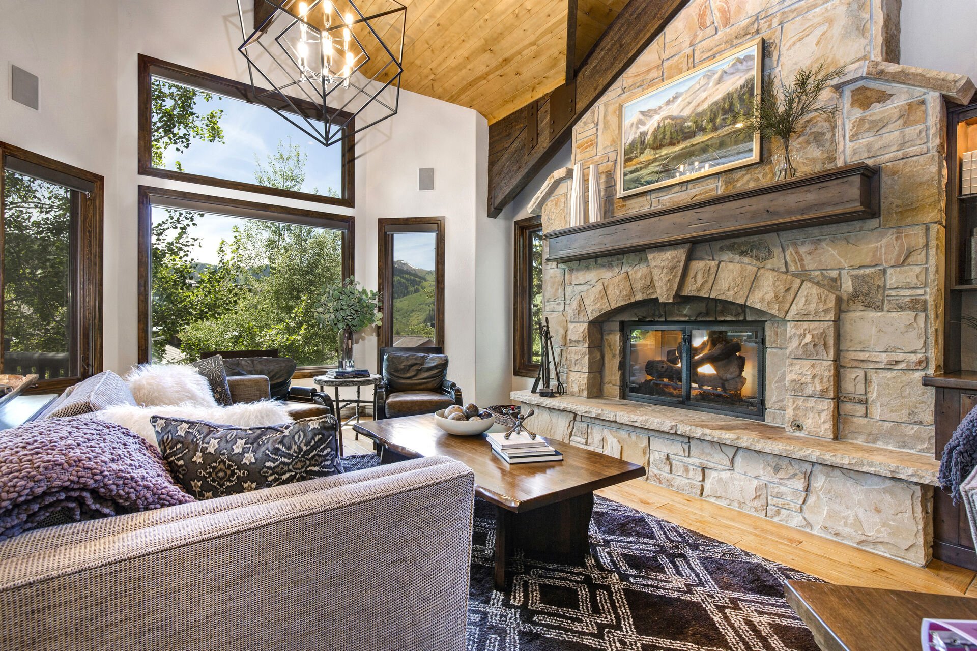 Living Room with Fireplace and TV of Our Deer Valley House Rental.