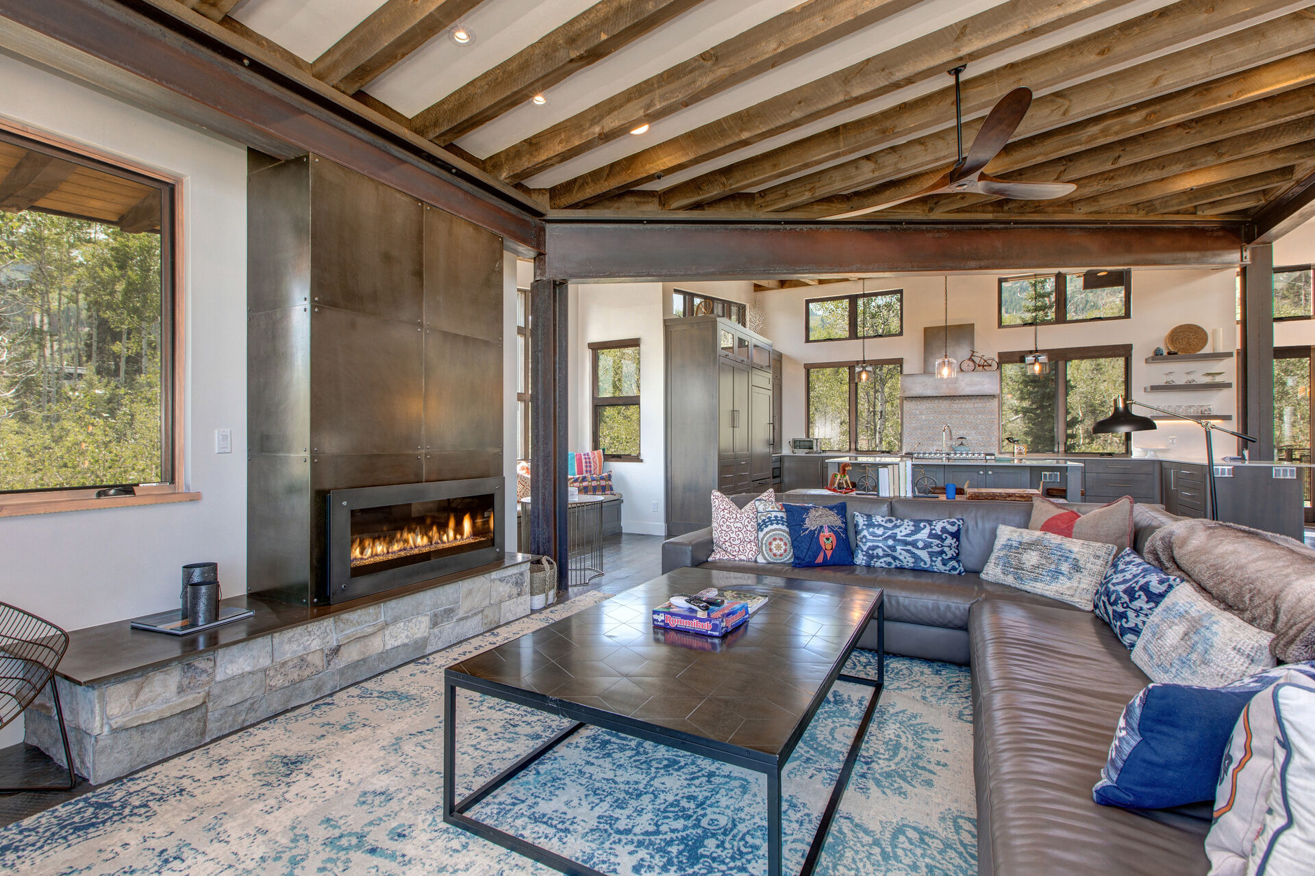 Living Room with Sectional Sofa and Fireplace in Our Empire Pass House Rentals.