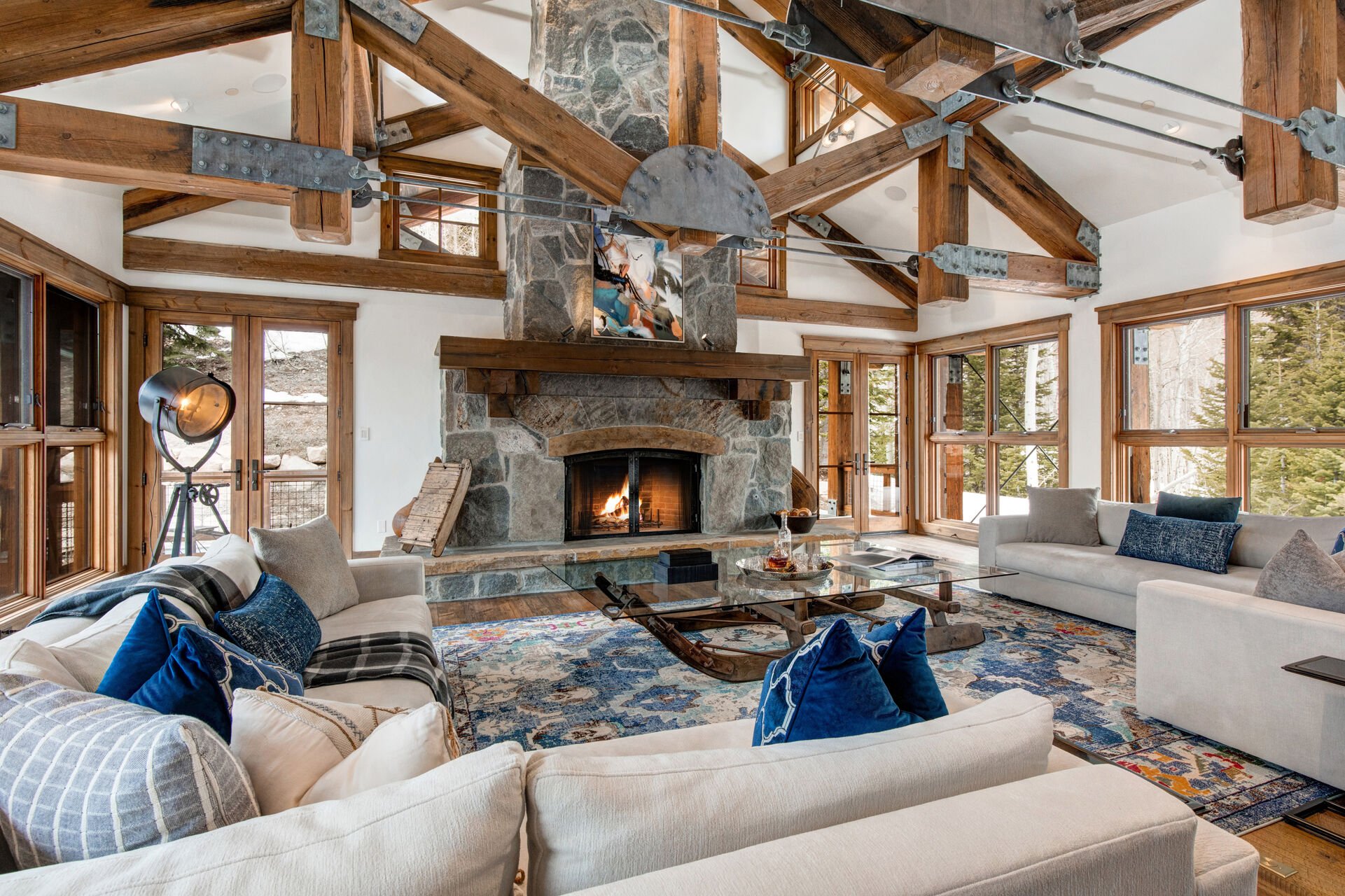 Living room with fireplace in our holiday cottages in Park City