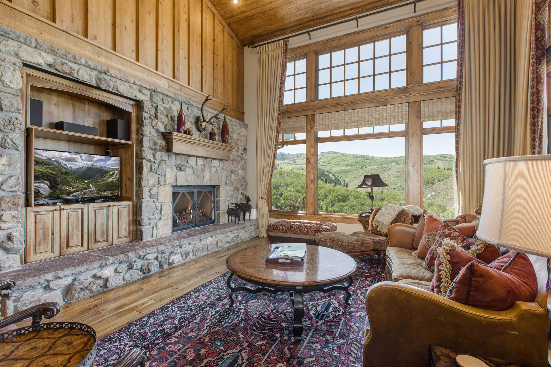 The Living Room with Fireplace in our Rental at the Lookout at Deer Valley.