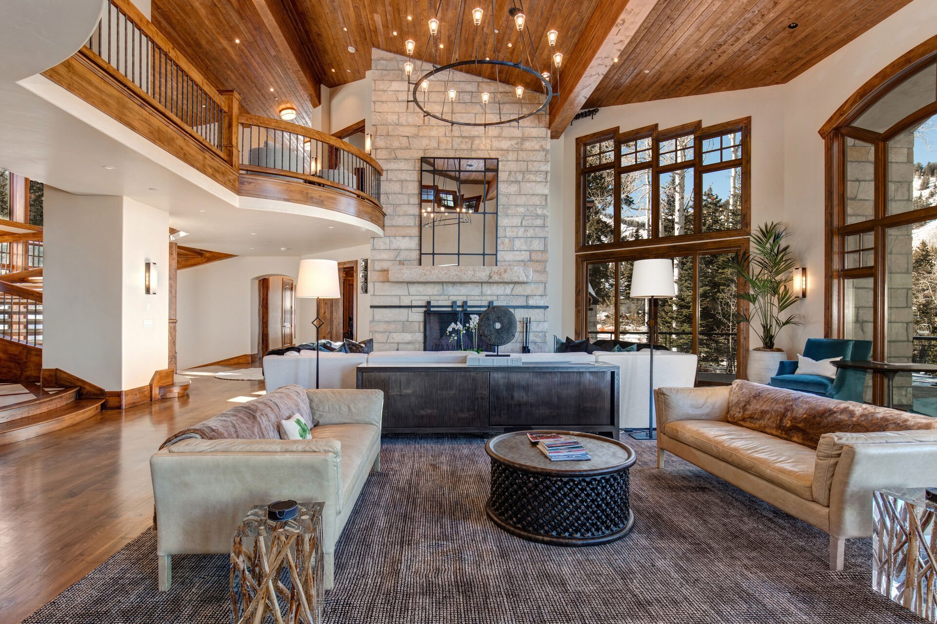 The living room with a fireplace in our Park City Colony rental